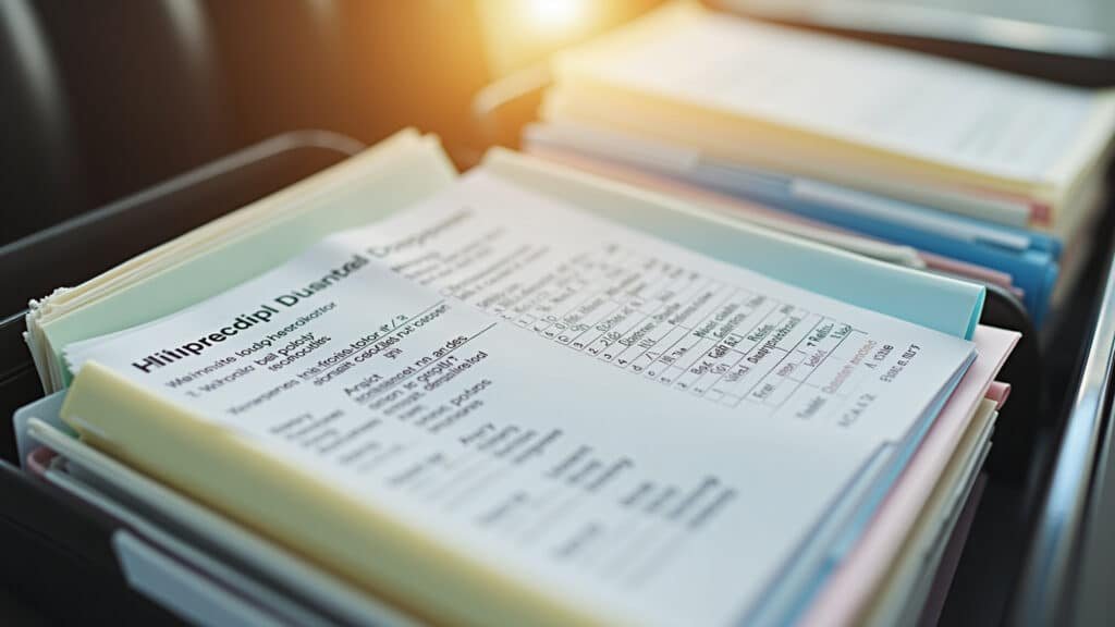 8K quality, sharp focus, professional photography, organized folders with receipts for medical and Pastas organizadas com comprovantes de despesas médicas e educação para o IR.