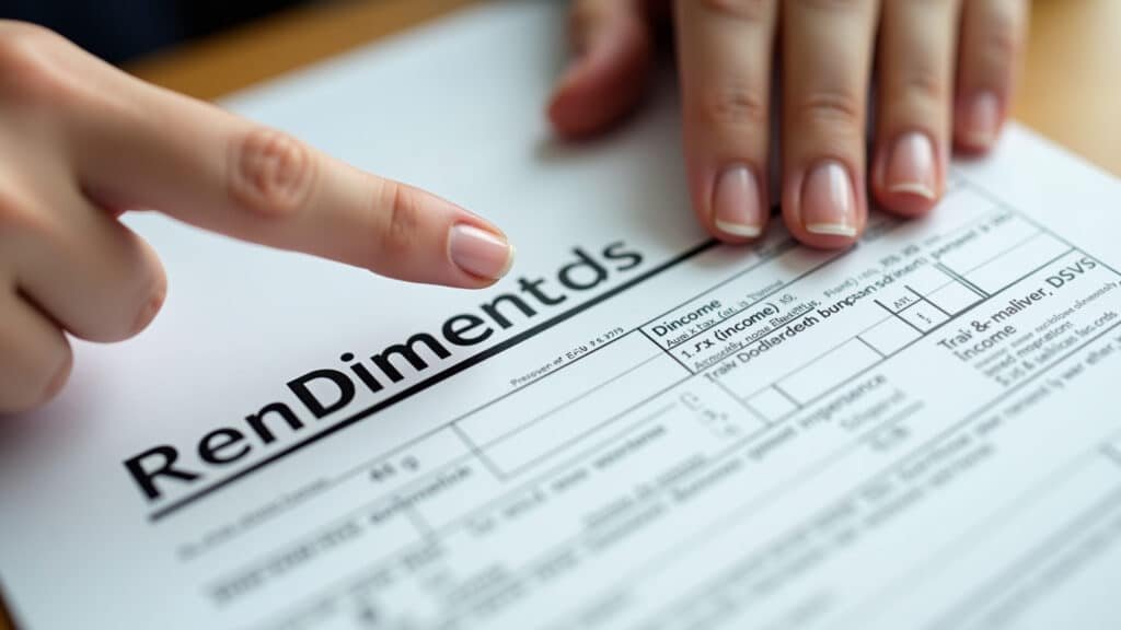 Close-up, 8K quality, sharp focus, hand pointing to 'Rendimentos' on a tax form, emphasizing the Dedo apontando para 'Rendimentos' em formulário do Imposto de Renda.