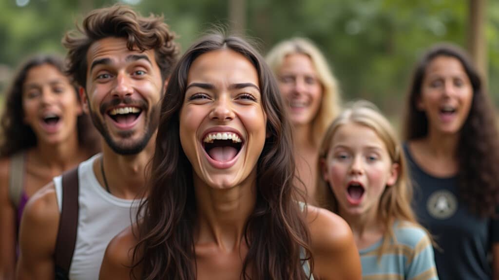 Amigos bocejando juntos.