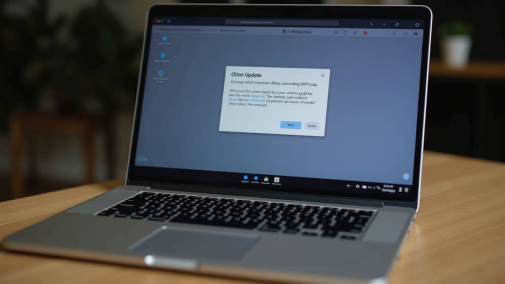 Notificação de atualização de software em laptop.