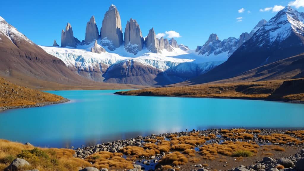 Vista deslumbrante das Torres del Paine na Patagônia.