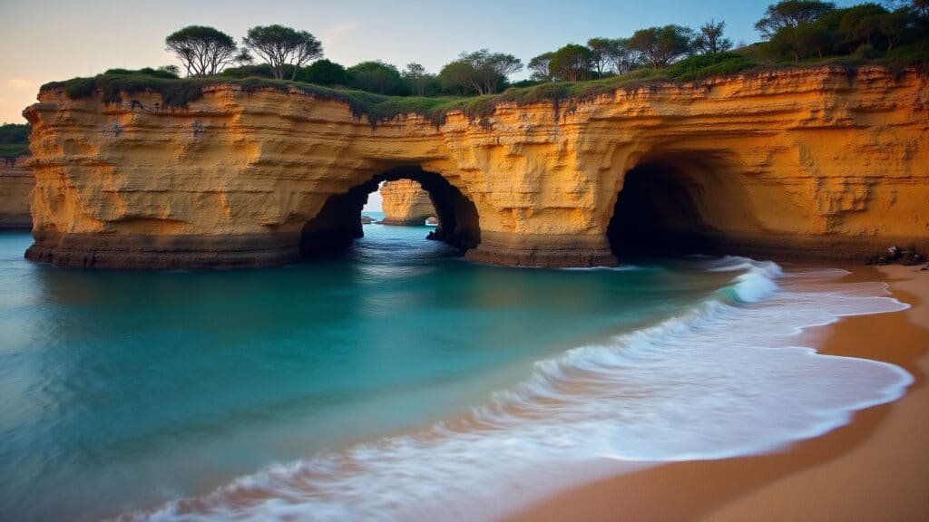 Praia de Pipa, Tibau do Sul, Rio Grande do Norte, Brazil. Cliffs, dolphins, beach, vibrant Praia de Pipa, Rio Grande do Norte: falésias e golfinhos.