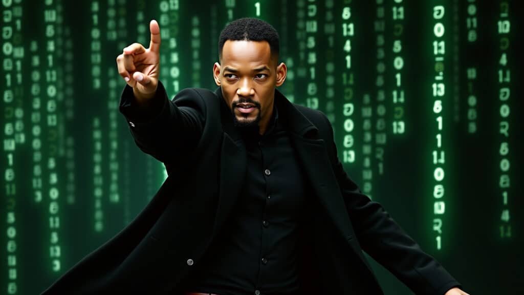 Will Smith como Neo: Desviando de balas na Matrix.