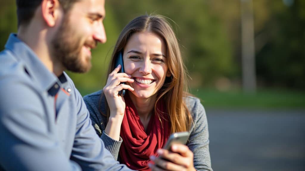 Woman using Google Translate on phone, speaking with a person from another country, vibrant colors, Mulher usando Google Tradutor no celular.